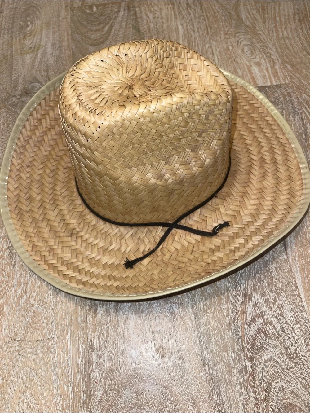 Vintage Straw Cowboy Hat with Black Chin Cord - Picture 2 of 5